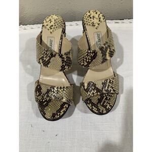 Jimmy Choo Snakeskin Python Slides Sandal Wooden Studded Heels Sz 40
